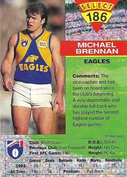 1994 Select AFL #186 Michael Brennan Back